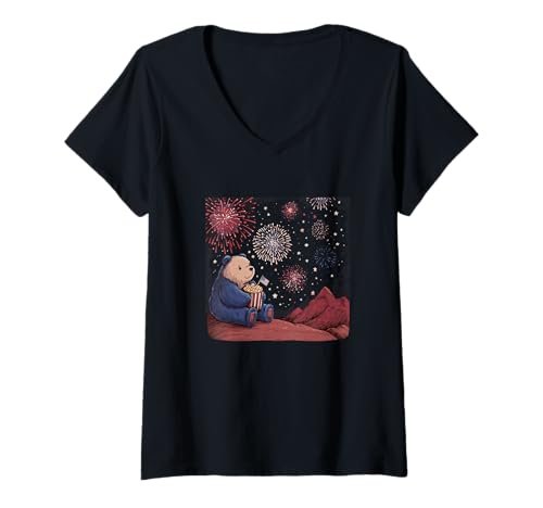 Damen Erstaunliche Feuerwerk-Grafik für USA-Bärenliebhaber T-Shirt mit V-Ausschnitt Damen Erstaunliche Feuerwerk-Grafik für USA-Bärenliebhaber T-Shirt mit V-Ausschnitt von Firework Bear Outfit
