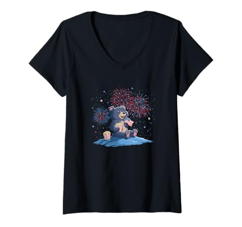 Damen Hübsche Feuerwerksparty für Bären und Popcorn-Liebhaber T-Shirt mit V-Ausschnitt Damen Hübsche Feuerwerksparty für Bären und Popcorn-Liebhaber T-Shirt mit V-Ausschnitt von Firework Bear Outfit