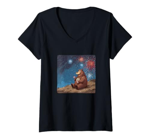 Damen Spezielles Feuerwerk Kostüm für USA Bär und Popcorn Liebhaber T-Shirt mit V-Ausschnitt Damen Spezielles Feuerwerk Kostüm für USA Bär und Popcorn Liebhaber T-Shirt mit V-Ausschnitt von Firework Bear Outfit