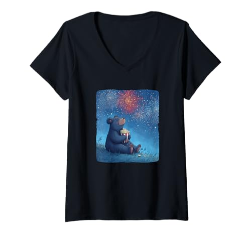 Damen Wunderschönes Feuerwerk Kostüm für Cartoon-Bären-Liebhaber T-Shirt mit V-Ausschnitt Damen Wunderschönes Feuerwerk Kostüm für Cartoon-Bären-Liebhaber T-Shirt mit V-Ausschnitt von Firework Bear Outfit