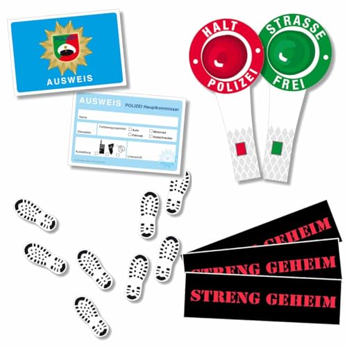Firlefantastisch Der Partyshop Polizei Zubehör-Set für 6 Kinder mit Kellen, Fußspuren, Ausweise, Sticker Streng Geheim // Mitgebsel Polizeigeburtstag Firlefantastisch Der Partyshop Polizei Zubehör-Set für 6 Kinder mit Kellen, Fußspuren, Ausweise, Sticker Streng Geheim // Mitgebsel Polizeigeburtstag von Firlefantastisch Der Partyshop