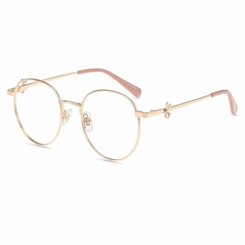 Firmoo Blaulichtfilter Brille ohne Sehstärke Damen Schleifenknoten-Element Runde Computerbrille Bildschirmbrille Metallrahmen Brille Gold von Firmoo