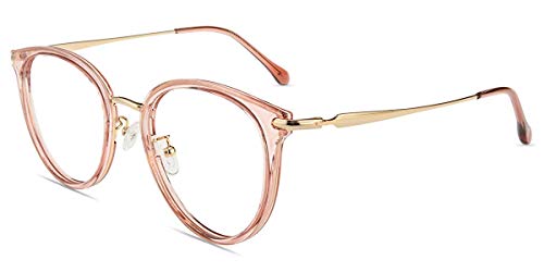 Firmoo Blaulifilter Computer Brille ohne Sehstärke für Damen Herren Große Runde UV400 Blaulicht Schutzbrille Rosa von Firmoo