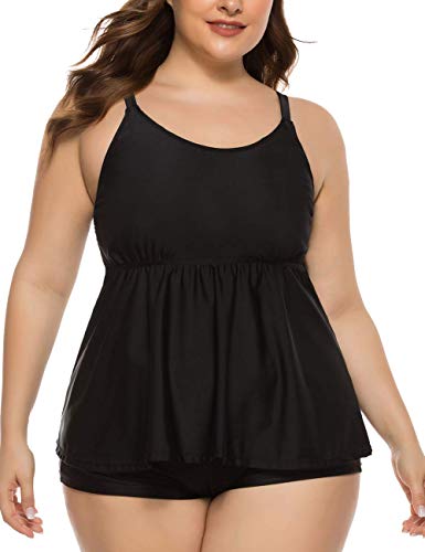 Firpearl Damen Schwarz Flowy Badeanzug Crossback Übergröße Tankini Top EU52 schwarz von Firpearl