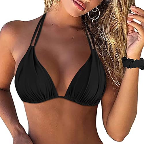 Firpearl Damen Triangle Bikini Tops Push Up Rüschen Neckholder Badeanzug Tops - Schwarz - 38 von Firpearl