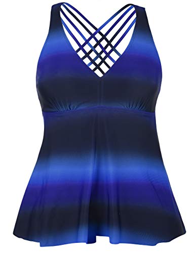 Firpearl Women's Tankini Swimsuits Cross Back Flowy Swim Tops Modest Swimwear US22 Blue&Black von Firpearl