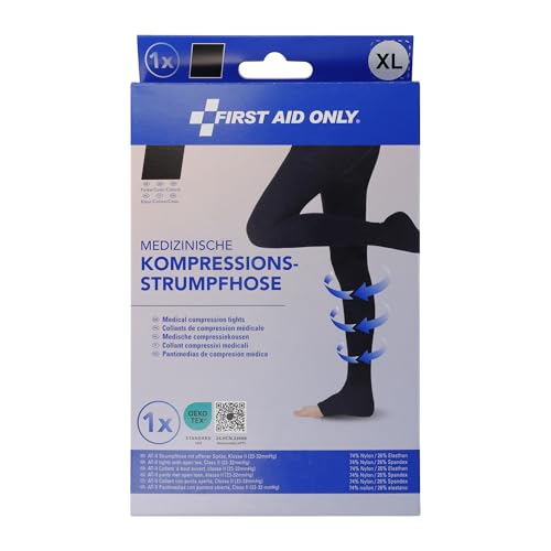 First Aid Only Medizinische Damen Kompressionsstrumpfhose offene Zehen Schwarz XL | Kompressionsleggings Klasse II (23-32mmHg) unterstützt bei Lipödem, Cellulite, Krampfadern | P-10090 von First Aid Only