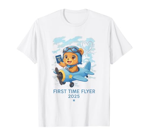 First Time Flyer 2025 Teddybär Flieger Kinder Kleinkinder Teenager T-Shirt First Time Flyer 2025 Teddybär Flieger Kinder Kleinkinder Teenager T-Shirt von First Airplane Travel Lover Apparel Design