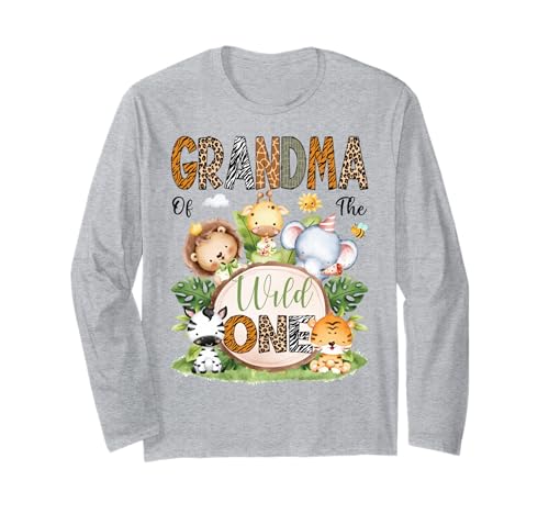 Grandma of The Wild One Safari Dschungel 1. Geburtstag Kinder Langarmshirt von First Birthday Matching Safari Jungle Animals