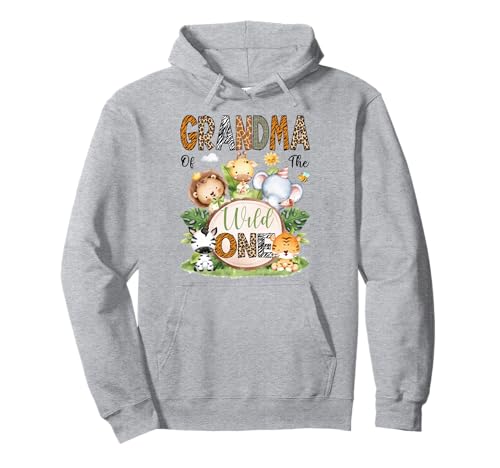 Grandma of The Wild One Safari Dschungel 1. Geburtstag Kinder Pullover Hoodie von First Birthday Matching Safari Jungle Animals