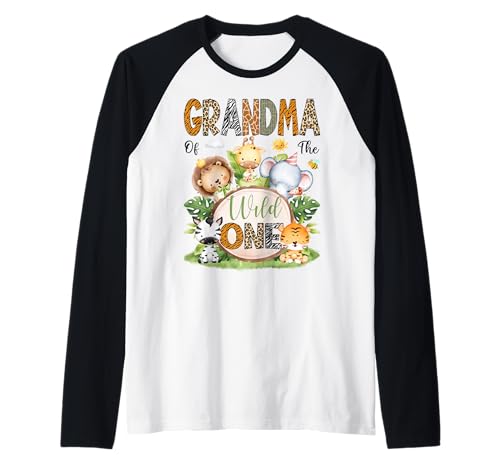 Grandma of The Wild One Safari Dschungel 1. Geburtstag Kinder Raglan von First Birthday Matching Safari Jungle Animals