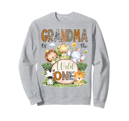 Grandma of The Wild One Safari Dschungel 1. Geburtstag Kinder Sweatshirt von First Birthday Matching Safari Jungle Animals