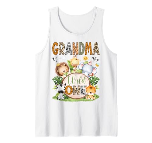 Grandma of The Wild One Safari Dschungel 1. Geburtstag Kinder Tank Top von First Birthday Matching Safari Jungle Animals