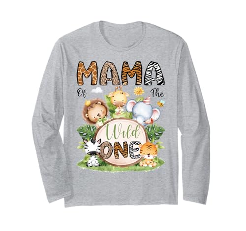 Mama of The Wild One Safari Dschungel 1. Geburtstag Junge Langarmshirt von First Birthday Matching Safari Jungle Animals