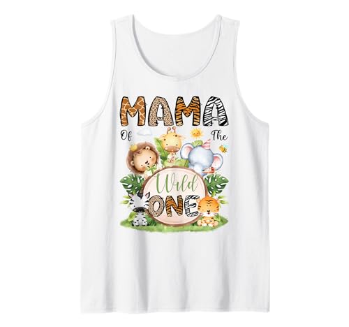 Mama of The Wild One Safari Dschungel 1. Geburtstag Junge Tank Top von First Birthday Matching Safari Jungle Animals