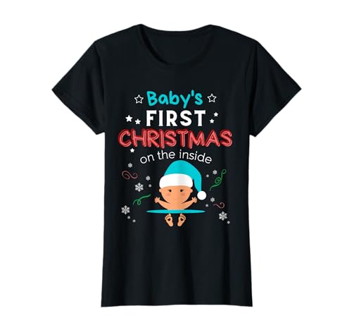 Babys erstes Weihnachten auf der Innenseite Junge schwangere Mama T-Shirt von First Christmas Pregnant Mommy Mom Outfit