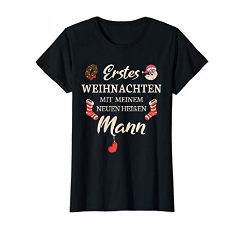 First Christmas With My Hot New Husband Geschenke Damen T-Shirt Schwarz S Klassische Passform Kurzarm Weihnachten Hochzeit Casual Christmas Crew Neck Short Sleeve T-Shirt von First Christmas With My Hot New Husband Geschenke