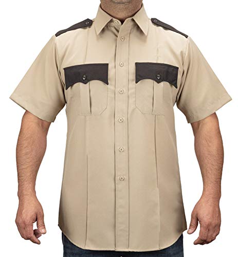 First Class Zweifarbiges Herren-Uniformhemd aus 100 % Polyester, Hellbraun / Braun, 4X-Groß von First Class