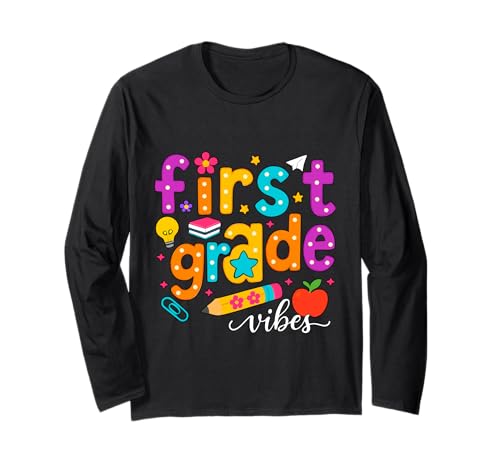 Preppy First Grade Vibes Back to School 1. Klasse Mädchen Jungen Langarmshirt von First Day Of Back to School First Grade Vibes tees