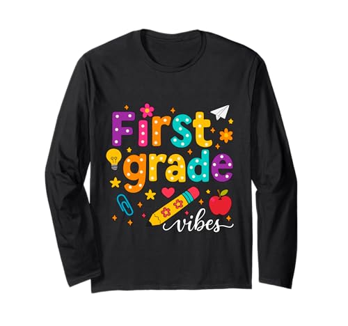 Preppy First Grade Vibes Back to School 1. Klasse Mädchen Jungen Langarmshirt von First Day Of Back to School First Grade Vibes tees