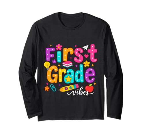 Preppy First Grade Vibes Back to School 1. Klasse Mädchen Jungen Langarmshirt von First Day Of Back to School First Grade Vibes tees
