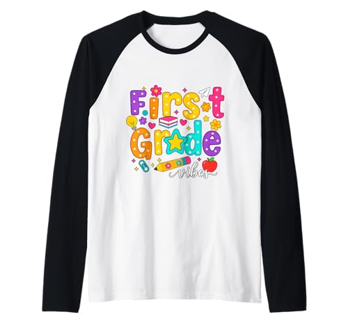 Preppy First Grade Vibes Back to School 1. Klasse Mädchen Jungen Raglan von First Day Of Back to School First Grade Vibes tees