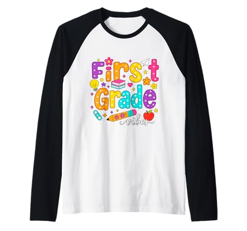Preppy First Grade Vibes Back to School 1. Klasse Mädchen Jungen Raglan von First Day Of Back to School First Grade Vibes tees