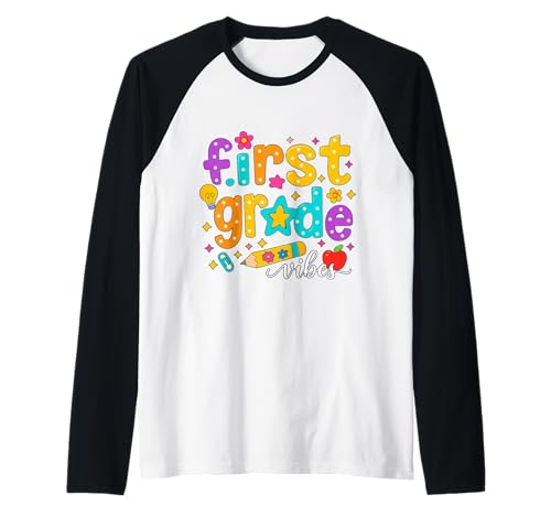 Preppy First Grade Vibes Back to School 1. Klasse Mädchen Jungen Raglan von First Day Of Back to School First Grade Vibes tees