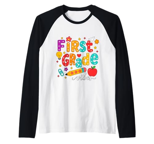 Preppy First Grade Vibes Back to School 1. Klasse Mädchen Jungen Raglan von First Day Of Back to School First Grade Vibes tees