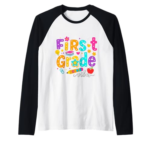 Preppy First Grade Vibes Back to School 1. Klasse Mädchen Jungen Raglan von First Day Of Back to School First Grade Vibes tees