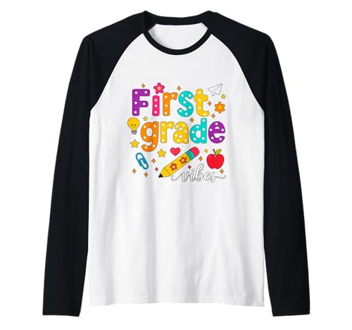 Preppy First Grade Vibes Back to School 1. Klasse Mädchen Jungen Raglan von First Day Of Back to School First Grade Vibes tees