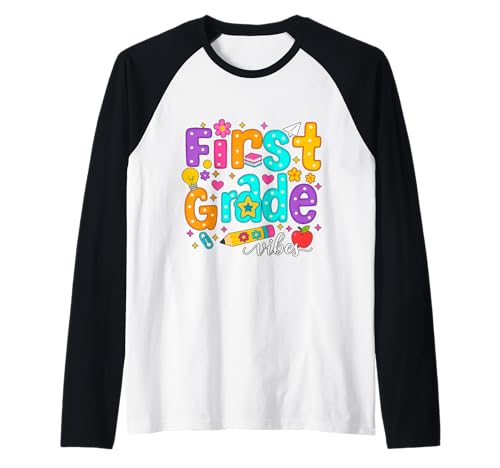 Preppy First Grade Vibes Back to School 1. Klasse Mädchen Jungen Raglan von First Day Of Back to School First Grade Vibes tees