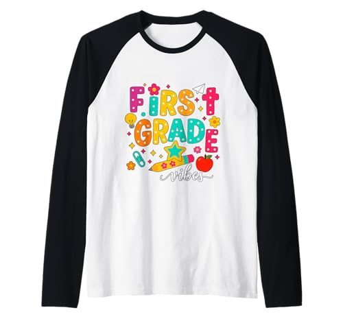 Preppy First Grade Vibes Back to School 1. Klasse Mädchen Jungen Raglan von First Day Of Back to School First Grade Vibes tees