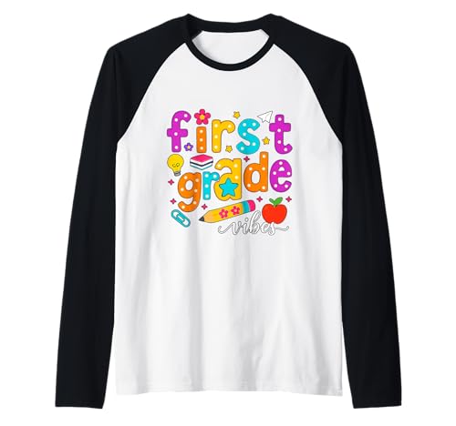 Preppy First Grade Vibes Back to School 1. Klasse Mädchen Jungen Raglan von First Day Of Back to School First Grade Vibes tees