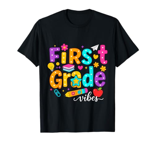 Preppy First Grade Vibes Back to School 1. Klasse Mädchen Jungen T-Shirt von First Day Of Back to School First Grade Vibes tees