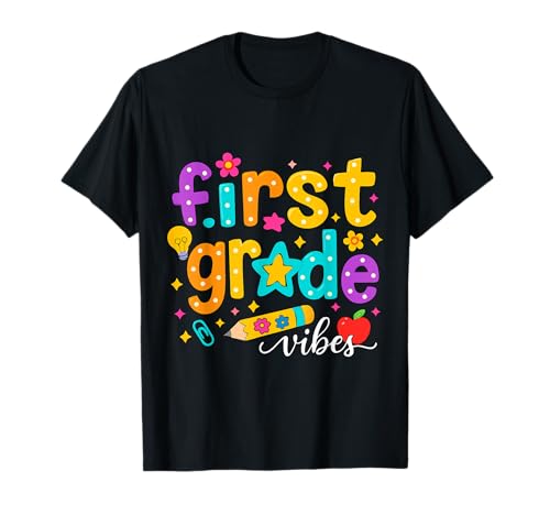Preppy First Grade Vibes Back to School 1. Klasse Mädchen Jungen T-Shirt von First Day Of Back to School First Grade Vibes tees