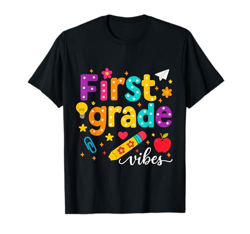 Preppy First Grade Vibes Back to School 1. Klasse Mädchen Jungen T-Shirt von First Day Of Back to School First Grade Vibes tees