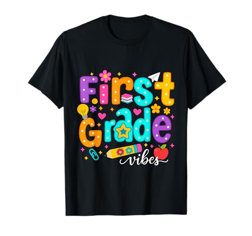 Preppy First Grade Vibes Back to School 1. Klasse Mädchen Jungen T-Shirt von First Day Of Back to School First Grade Vibes tees