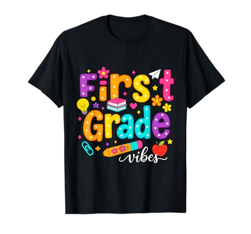 Preppy First Grade Vibes Back to School 1. Klasse Mädchen Jungen T-Shirt von First Day Of Back to School First Grade Vibes tees