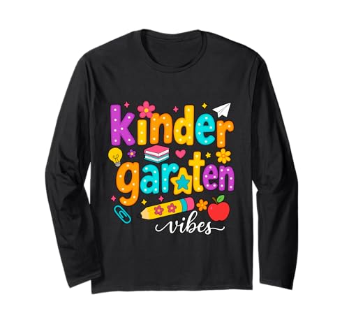 Preppy Kindergarten Vibes Zurück in die Schule Lehrer Mädchen Jungen Langarmshirt von First Day Of Back to School Kindergarten Vibes tee