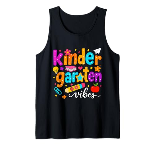 Preppy Kindergarten Vibes Zurück in die Schule Lehrer Mädchen Jungen Tank Top von First Day Of Back to School Kindergarten Vibes tee