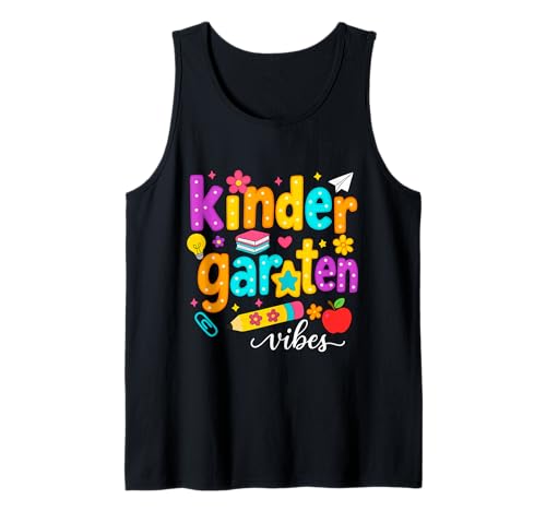 Preppy Kindergarten Vibes Zurück in die Schule Lehrer Mädchen Jungen Tank Top von First Day Of Back to School Kindergarten Vibes tee