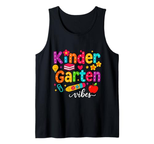 Preppy Kindergarten Vibes Zurück in die Schule Lehrer Mädchen Jungen Tank Top von First Day Of Back to School Kindergarten Vibes tee
