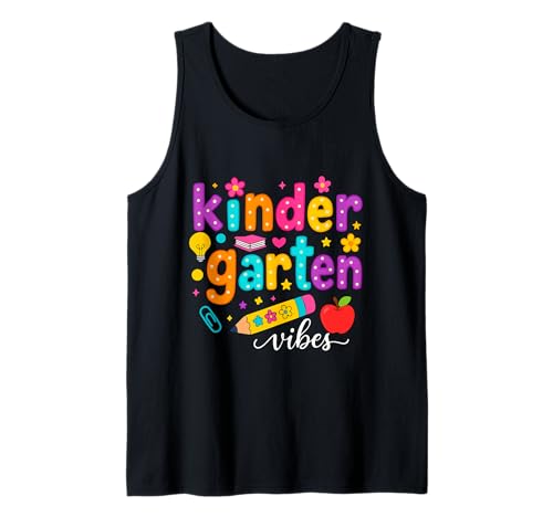 Preppy Kindergarten Vibes Zurück in die Schule Lehrer Mädchen Jungen Tank Top von First Day Of Back to School Kindergarten Vibes tee