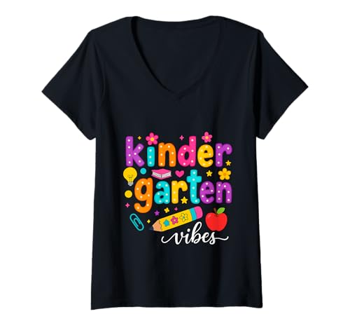 Damen Preppy Kindergarten Süße Lehrerin zum Schulanfang für Jungen und Mädchen T-Shirt mit V-Ausschnitt von First Day Of Back to School Kindergarten tees