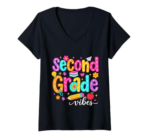 Damen Preppy Second Grade Vibes Back to School, 2. Klasse, Mädchen, Jungen T-Shirt mit V-Ausschnitt Damen Preppy Second Grade Vibes Back to School, 2. Klasse, Mädchen, Jungen T-Shirt mit V-Ausschnitt von First Day Of Back to School Second Grade Vibes tee