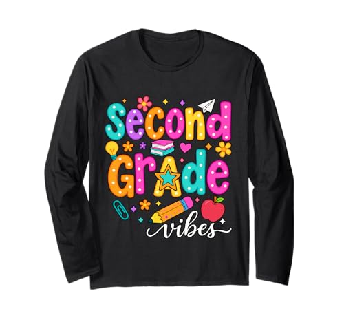 Preppy Second Grade Vibes Back to School, 2. Klasse, Mädchen, Jungen Langarmshirt von First Day Of Back to School Second Grade Vibes tee