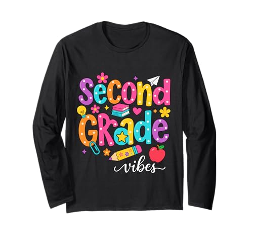 Preppy Second Grade Vibes Back to School, 2. Klasse, Mädchen, Jungen Langarmshirt von First Day Of Back to School Second Grade Vibes tee