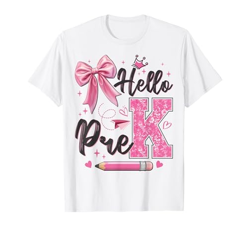 Hello Pre-K Back to School Kokette Schleife Lehrer Kinder Mädchen T-Shirt Hello Pre-K Back to School Kokette Schleife Lehrer Kinder Mädchen T-Shirt von First Day Of Preschool Pre-K Coquette Teacher Girl