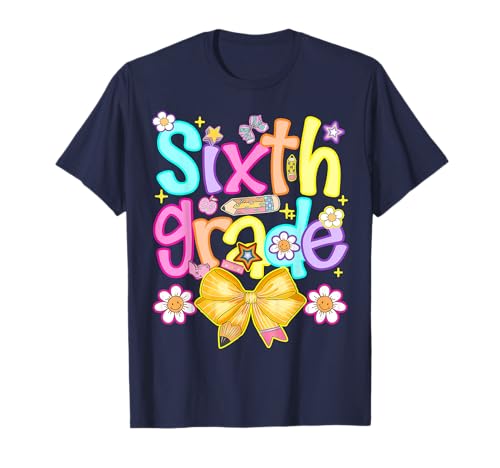 Preppy, Mädchen aus der sechsten Klasse, zurück zur Schule, 6. Klasse T-Shirt Preppy, Mädchen aus der sechsten Klasse, zurück zur Schule, 6. Klasse T-Shirt von First Day Of School 6th Grade Coquette Bow Preppy